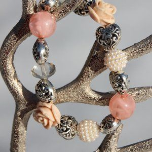 Winter Princess pink rose and heart bracelet Christmas gift